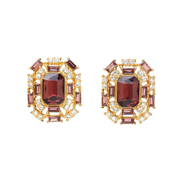 Retro and heavy design: 18K gold inlaid gemstone earrings, elegant and luxurious - 图片 11