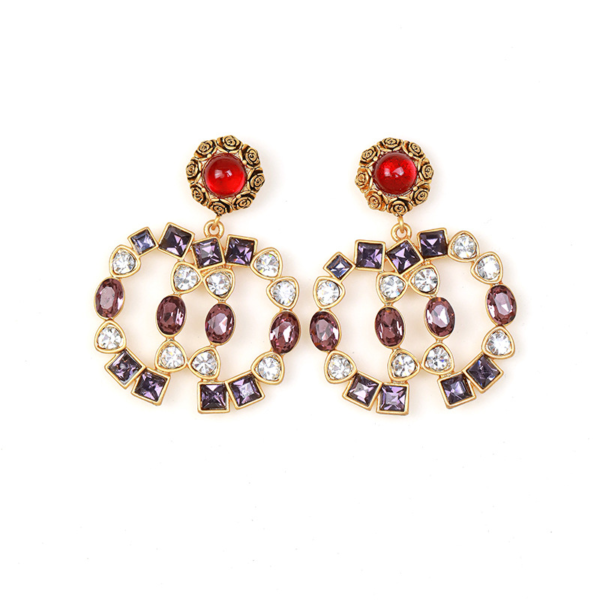 Retro and heavy design: 18K gold inlaid gemstone earrings, elegant and luxurious - 图片 10