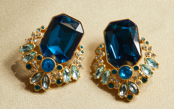 Retro-style 18K gold earrings, gold-plated design and gemstones, full of fashion charm - 图片 17