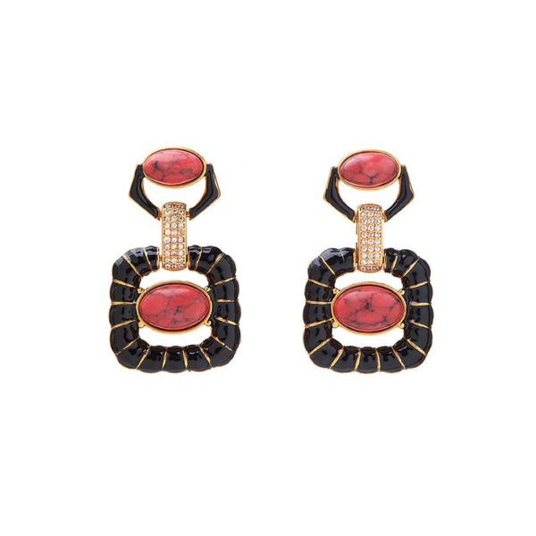 Retro and heavy design: 18K gold inlaid gemstone earrings, elegant and luxurious - 图片 6