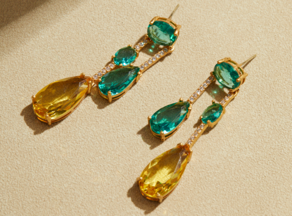 Retro-style 18K gold earrings, gold-plated design and gemstones, full of fashion charm - 图片 13