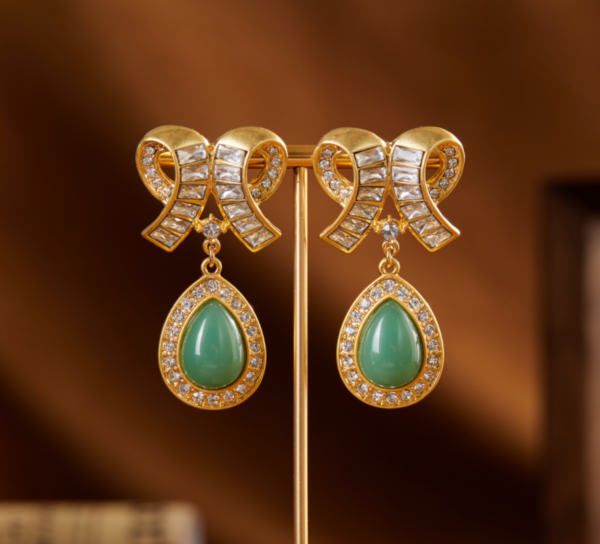 Retro-style 18K gold earrings, gold-plated design and gemstones, full of fashion charm - 图片 2