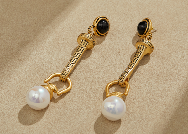 Retro-style 18K gold earrings, gold-plated design and gemstones, full of fashion charm - 图片 8