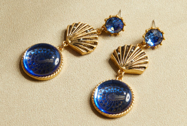 Retro-style 18K gold earrings, gold-plated design and gemstones, full of fashion charm - 图片 7