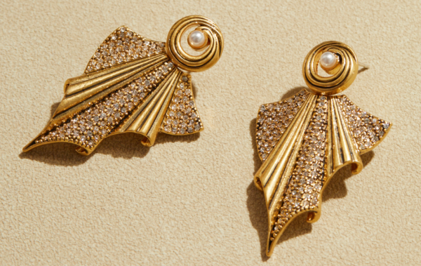 Retro-style 18K gold earrings, gold-plated design and gemstones, full of fashion charm - 图片 6