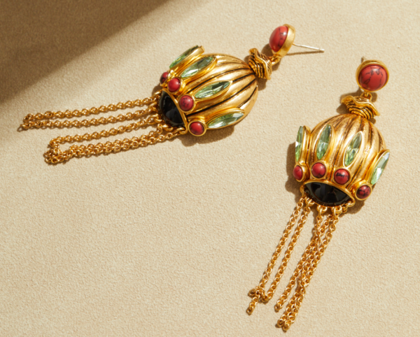 Fashionable retro gemstone earrings, made of 18K gold luxury - 图片 17