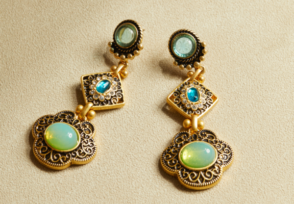 Fashionable retro gemstone earrings, made of 18K gold luxury - 图片 16