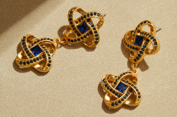 Fashionable retro gemstone earrings, made of 18K gold luxury - 图片 12