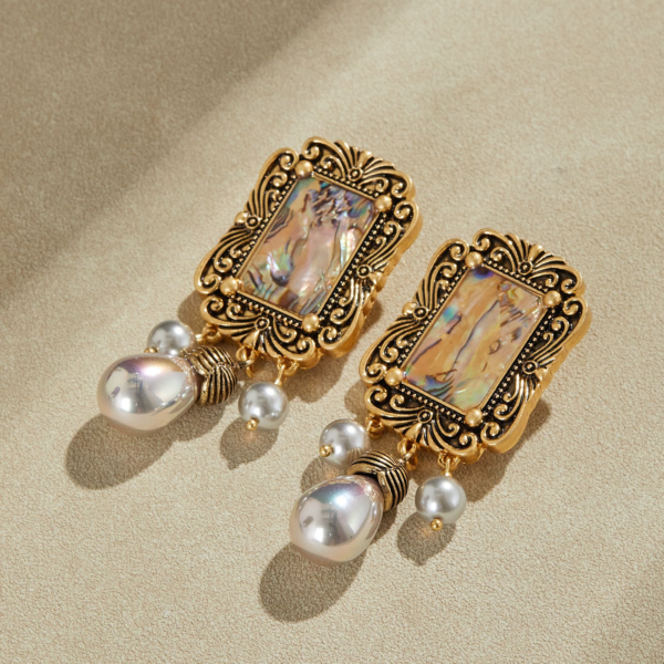 Fashionable retro gemstone earrings, made of 18K gold luxury - 图片 10