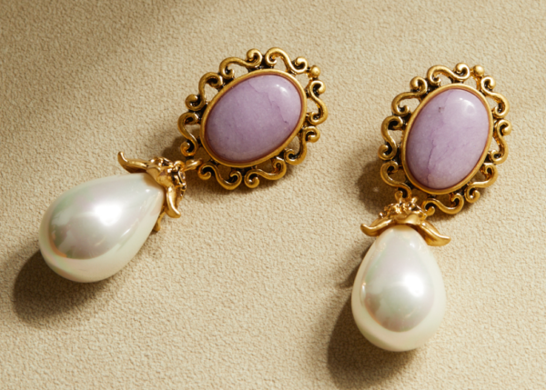 Fashionable retro gemstone earrings, made of 18K gold luxury - 图片 8