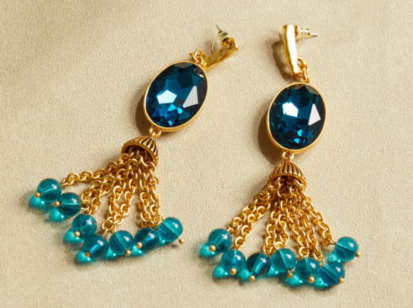 Fashionable retro gemstone earrings, made of 18K gold luxury - 图片 6