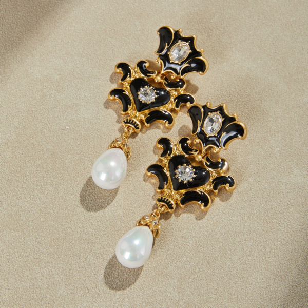 Fashionable retro gemstone earrings, made of 18K gold luxury - 图片 2