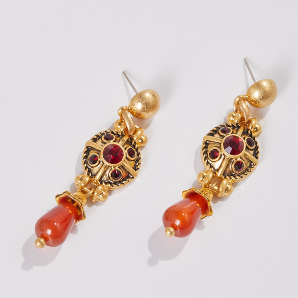 18K Gold Vintage Earrings – Handcrafted, Imitation Gemstone Design, Classic and Elegant Women’s Jewelry - 图片 17