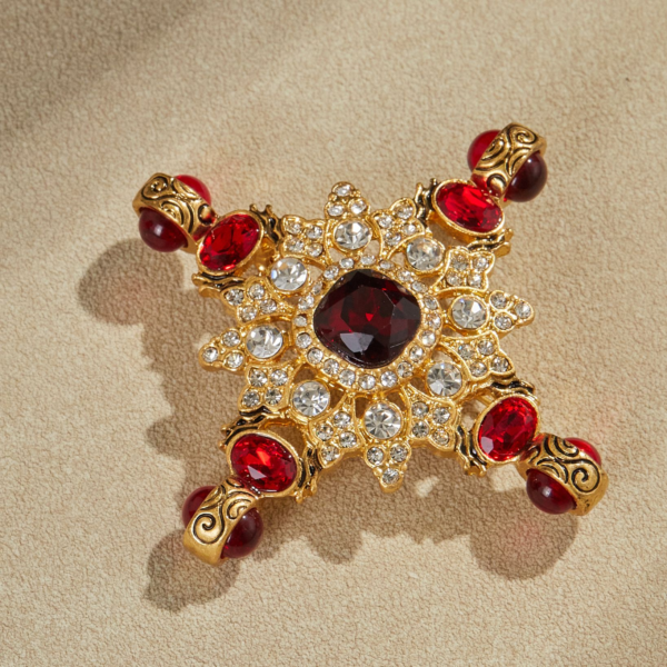 Exquisite handmade copper plated 18K gold brooch, embellished with enamel and semi-precious stones, suitable for daily use, dinners and parties - 图片 3