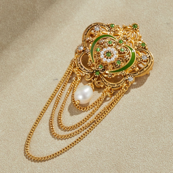 Exquisite handmade copper plated 18K gold brooch, embellished with enamel and semi-precious stones, suitable for daily use, dinners and parties - 图片 17