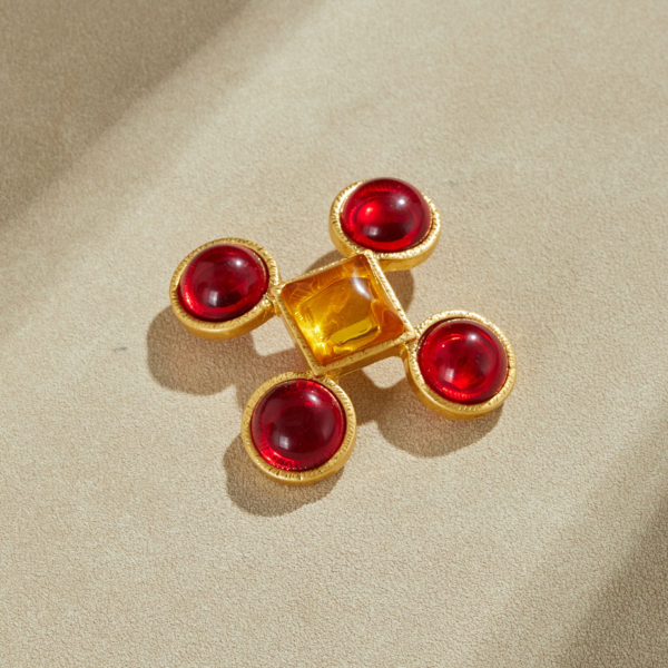 Exquisite handmade copper plated 18K gold brooch, embellished with enamel and semi-precious stones, suitable for daily use, dinners and parties - 图片 14