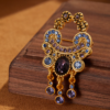 18K gold-plated copper semi-precious stone enamel brooch, exquisite retro modern design, suitable for parties and daily wear - 图片 12